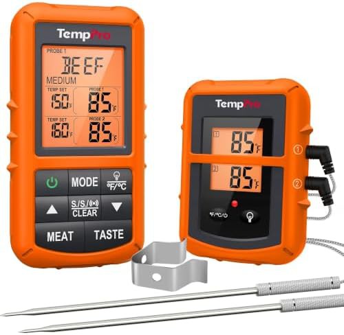 Digital remote wireless thermometer for grilling