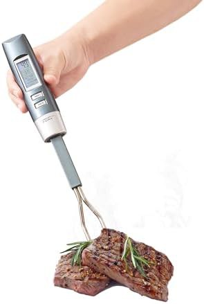 Digital meat thermometer fork with ready alarm
