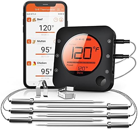 Six probe wireless grill thermometer with large LCD