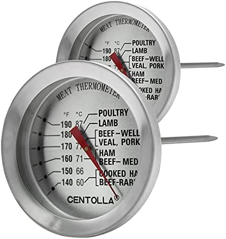 Two piece silver stainless steel oven safe thermometers