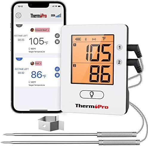 Rechargeable dual probe Bluetooth smoker thermometer