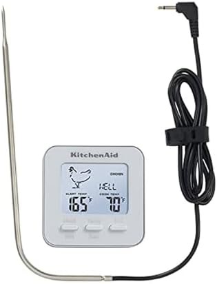 White programmable wired probe kitchen thermometer