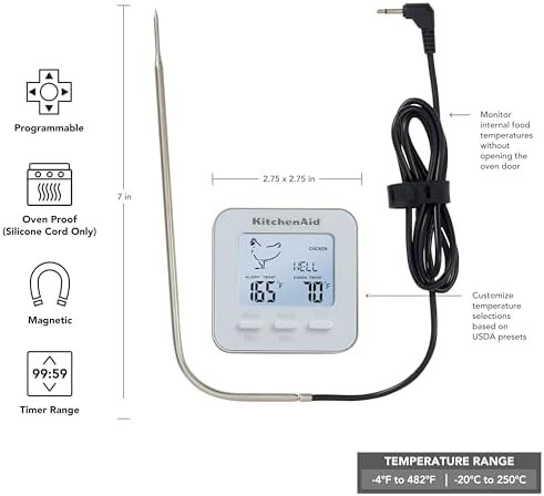 White programmable wired probe kitchen thermometer — photo 4