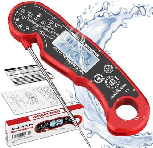 Waterproof instant read thermometer in red and black