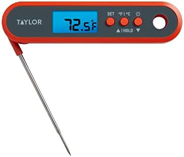 Orange folding stem programmable meat thermometer