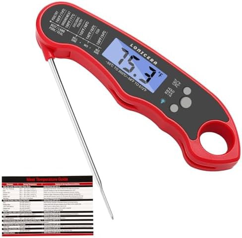 Red foldable instant read meat thermometer