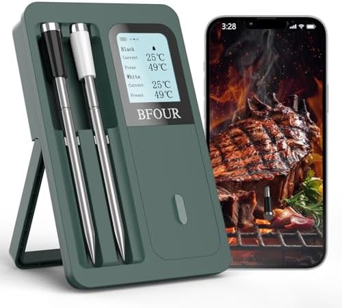 Rechargeable black dual probe wireless thermometer