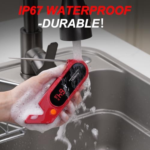 Red waterproof instant read meat thermometer — photo 4