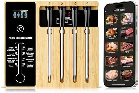Smart wireless food thermometer with four probes