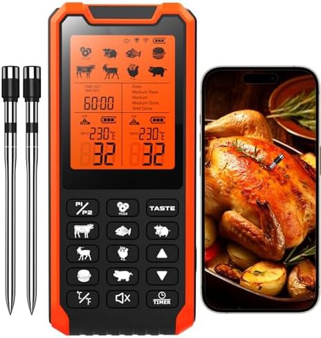 Orange Dual Monitoring Thermometer with LCD Base