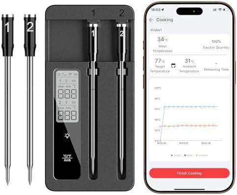 Dual probe wireless smart meat thermometer