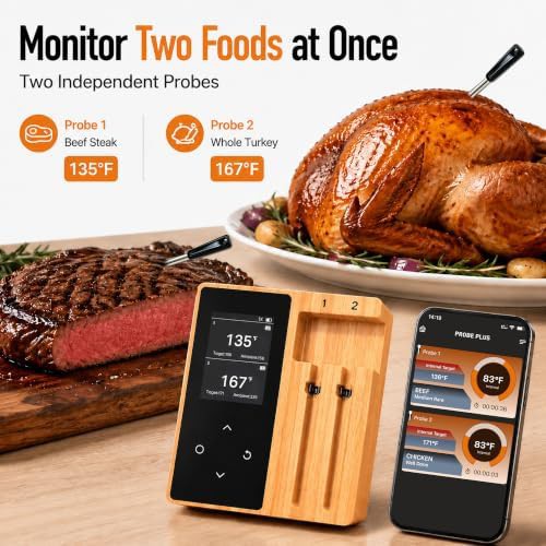Wireless Dual Probe Thermometer with Wooden Base — photo 4